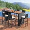 7 Pieces Acacia Wood Patio Rattan Bar Set with Comfortable Footrest and Backrest